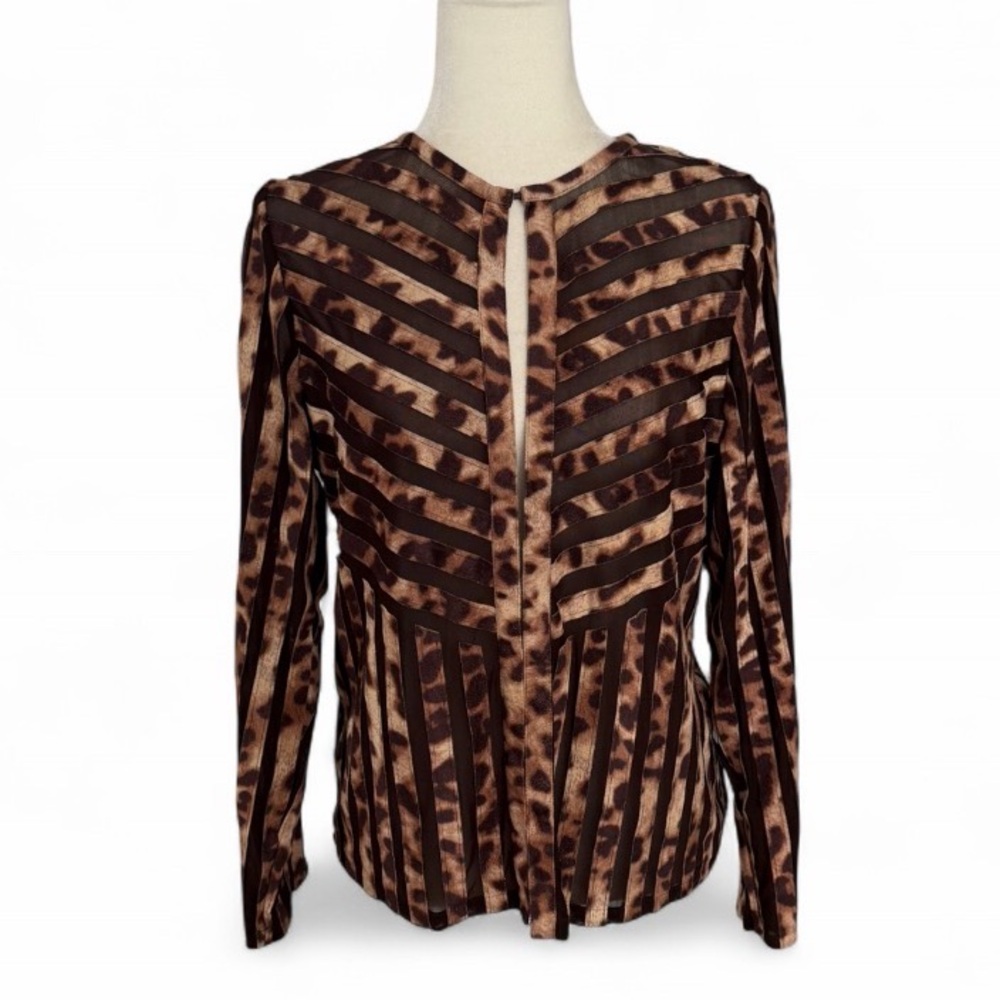 Stylish Brown sheer and leopard print Patterned Women's cardigan blouse